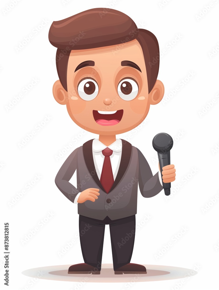 TV Presenter male, Full body character, 3D render illustration, Clip art, cartoon style, isolated on white background TV Presenter male, Full body character, 3D render illustration, Clip art, cartoon style, isolated on white background
