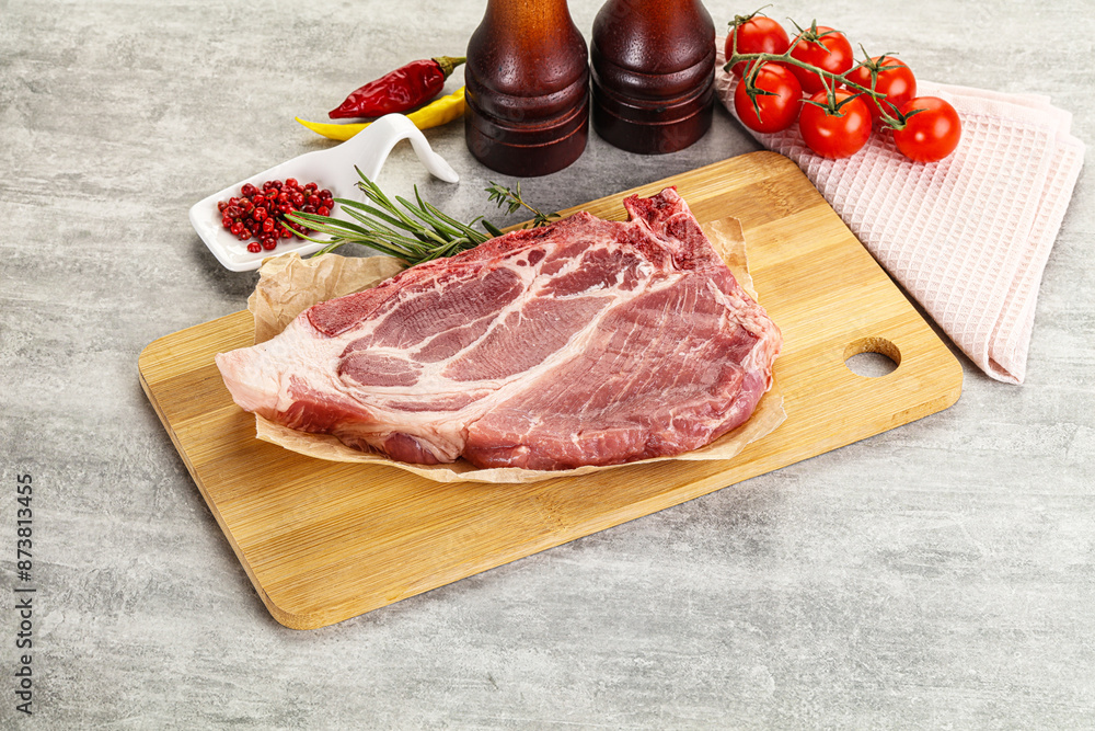 Raw pork neck steak uncoocked Raw pork neck steak uncoocked