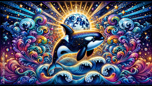 Wallpaper Mural Orca in Fantasy Ocean with Stars and Waves Torontodigital.ca