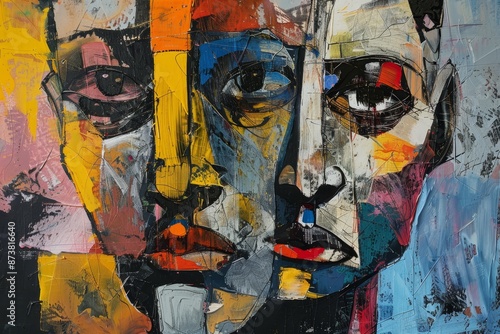 Wallpaper Mural A painting depicting a mans face in vibrant, multiple colors in an abstract style, An abstract interpretation of a face that blends multiple features together Torontodigital.ca