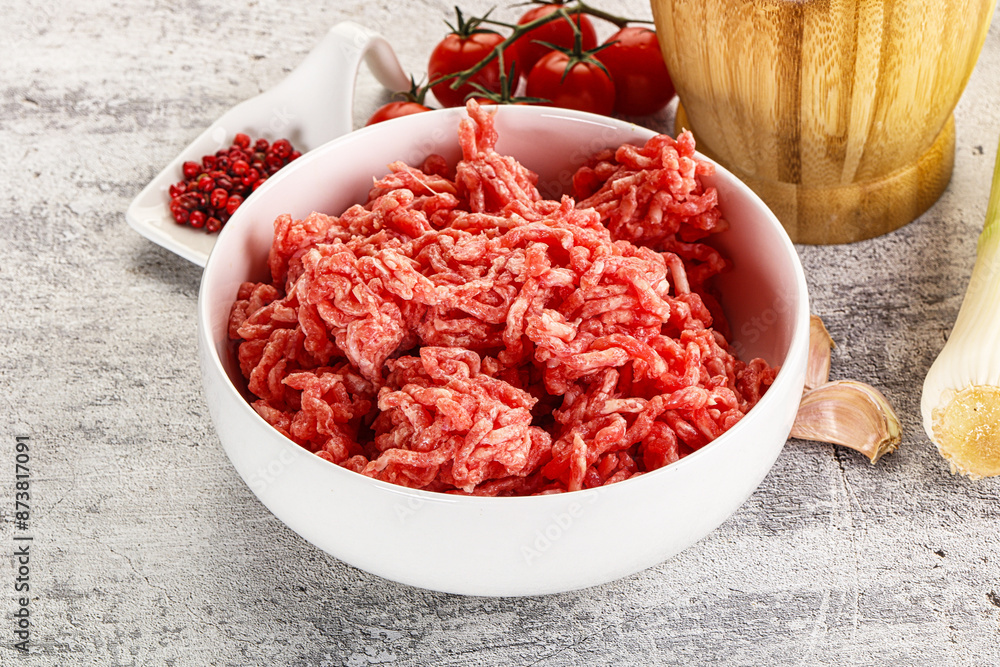 Minced beef meat in the bowl Minced beef meat in the bowl