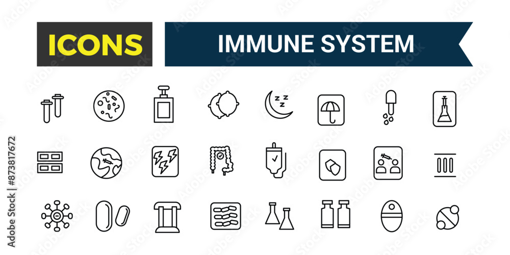 Immune System icons set. Outline icons pack. Editable vector line icon set and illustration for web and UI application. Immune System icons set. Outline icons pack. Editable vector line icon set and illustration for web and UI application.