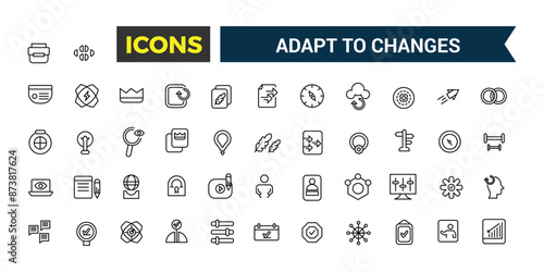 Adapt to changes icons set. Outline icons pack. Editable vector line icon set and illustration for web and UI application.