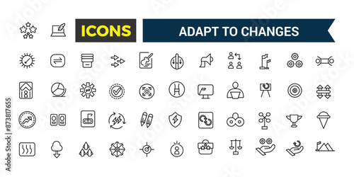 Adapt to changes icons set. Outline icons pack. Editable vector line icon set and illustration for web and UI application.