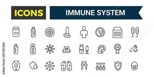 Immune System icons set. Outline icons pack. Editable vector line icon set and illustration for web and UI application.