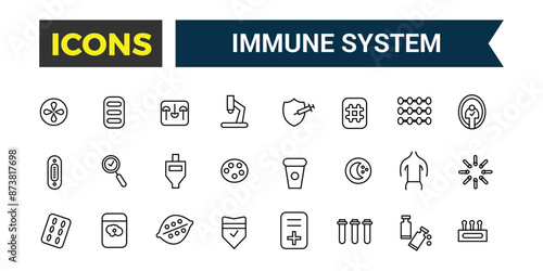 Immune System icons set. Outline icons pack. Editable vector line icon set and illustration for web and UI application.