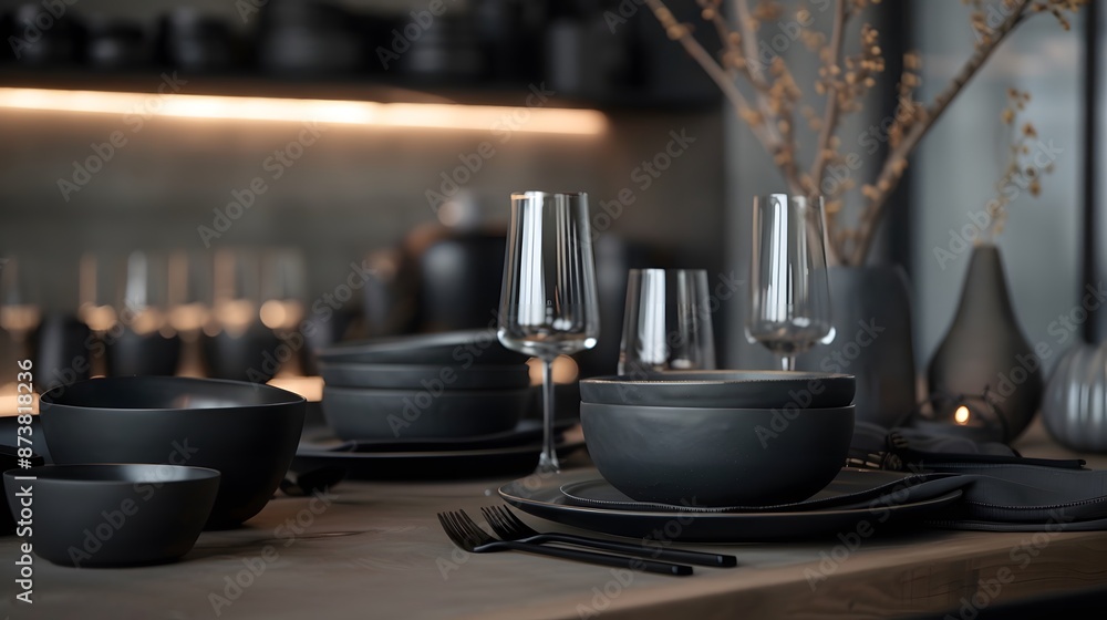 Minimalistic grey monochrome dinner set with plate and cutlery. Minimalistic grey monochrome dinner set with plate and cutlery.