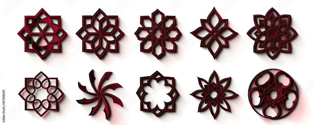set of different dark red islamic line symmetrical vector isolated on white background set of different dark red islamic line symmetrical vector isolated on white background