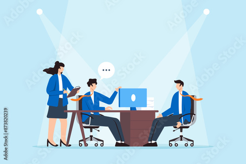 HR team conducting interviews under spotlight focused candidate assessment detailed talent evaluation