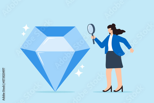 Recruiter examining diamond under magnifying glass finding gem among candidates detailed scrutiny exceptional talent precious hires