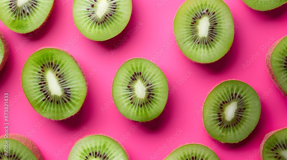 Kiwi slices on pink background. Kiwi slices on pink background.