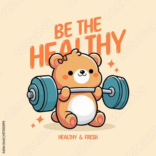 Healthy bear lifting barbell vector illustration