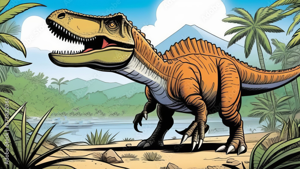 Dinosaurs in natural habitat. Close-up portrait. Dinosaurs in natural habitat. Close-up portrait.