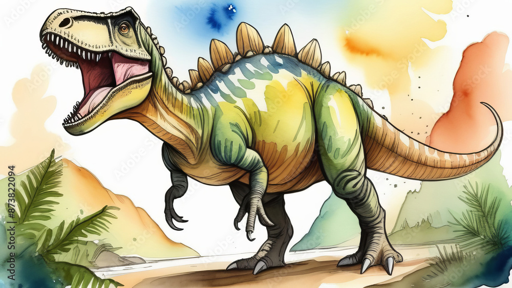 Fototapeta premium Dinosaurs in natural habitat. Close-up portrait.
