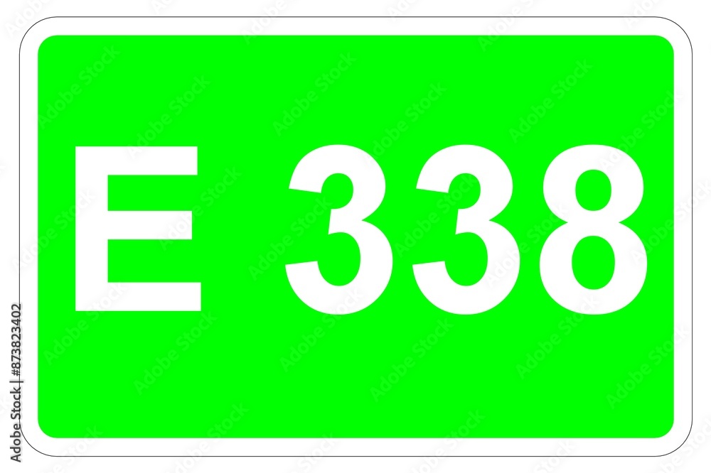Illustration eines Europastraßenschildes der E 338 in Europa Illustration eines Europastraßenschildes der E 338 in Europa
