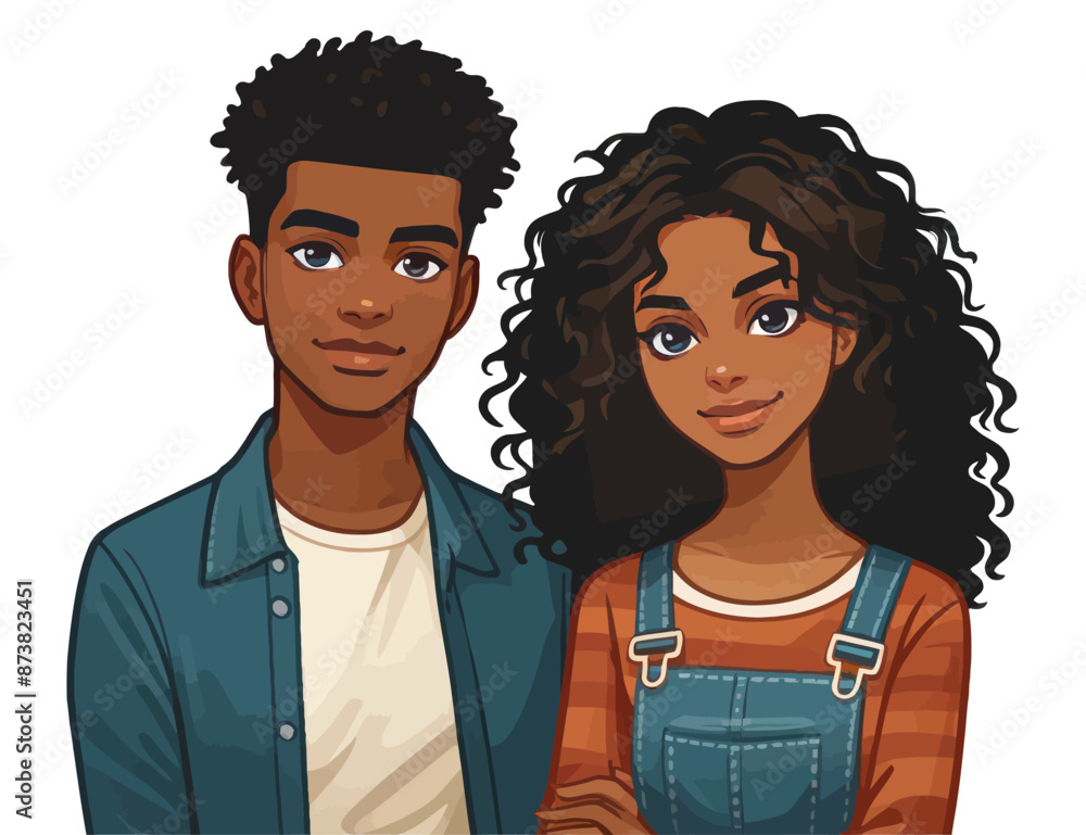 Fototapeta premium Cartoon couple posing together, representing love, relationships, and friendship.