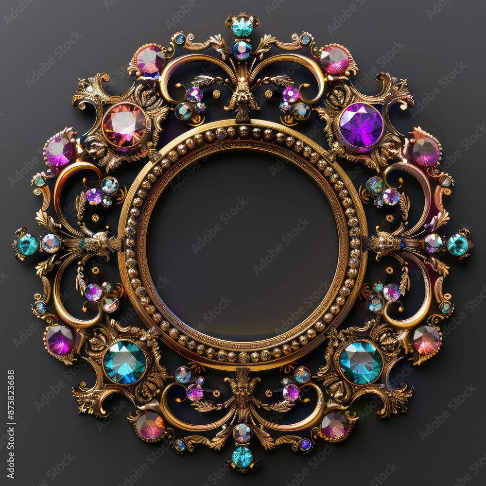 a gold frame with colorful gems and diamonds on a transparent background a gold frame with colorful gems and diamonds on a transparent background