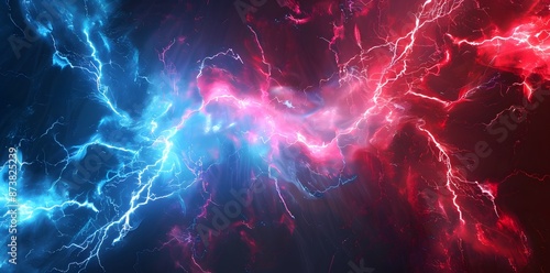 Abstract background with colorful lightning and thunder, vibrant electric storm in red blue yellow orange colors