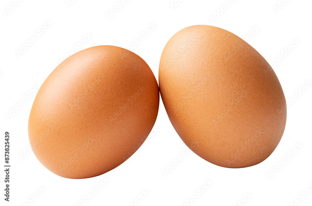 Front view of two fresh brown chicken eggs isolated with clipping path in png file format Front view of two fresh brown chicken eggs isolated with clipping path in png file format