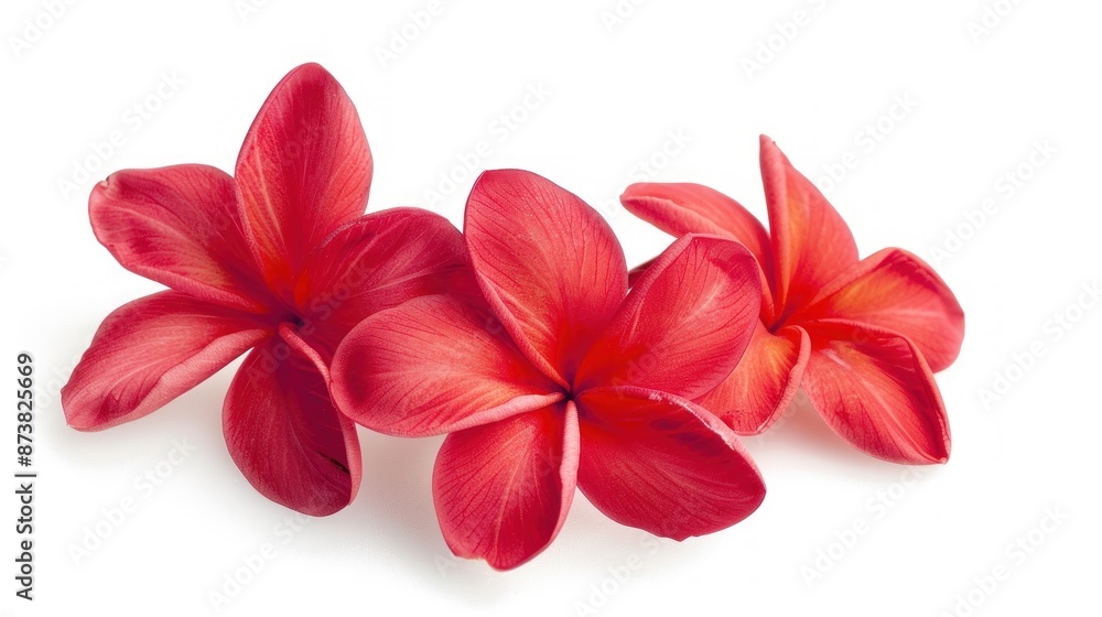Three Red Plumeria Flowers on White Background Three Red Plumeria Flowers on White Background
