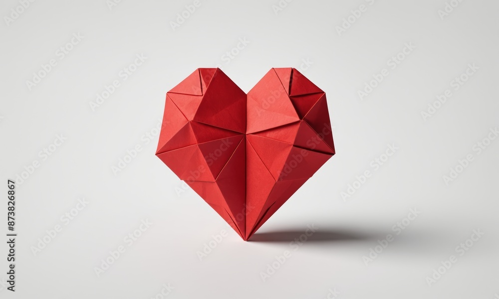 Red origami heart folded from paper, isolated on white background Red origami heart folded from paper, isolated on white background