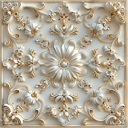 Baroque, Barocco Ornate Marble Ceiling Non-Linear Reformation Design with Intricate Accents Depicting Classic Elegance and Architectural Beauty