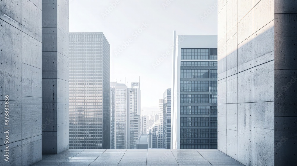 A minimalist urban view from an apartment window, focusing on the geometric shapes and patterns created by the alignment of modern buildings, all set against a clear, uncluttered sky. A minimalist urban view from an apartment window, focusing on the geometric shapes and patterns created by the alignment of modern buildings, all set against a clear, uncluttered sky.