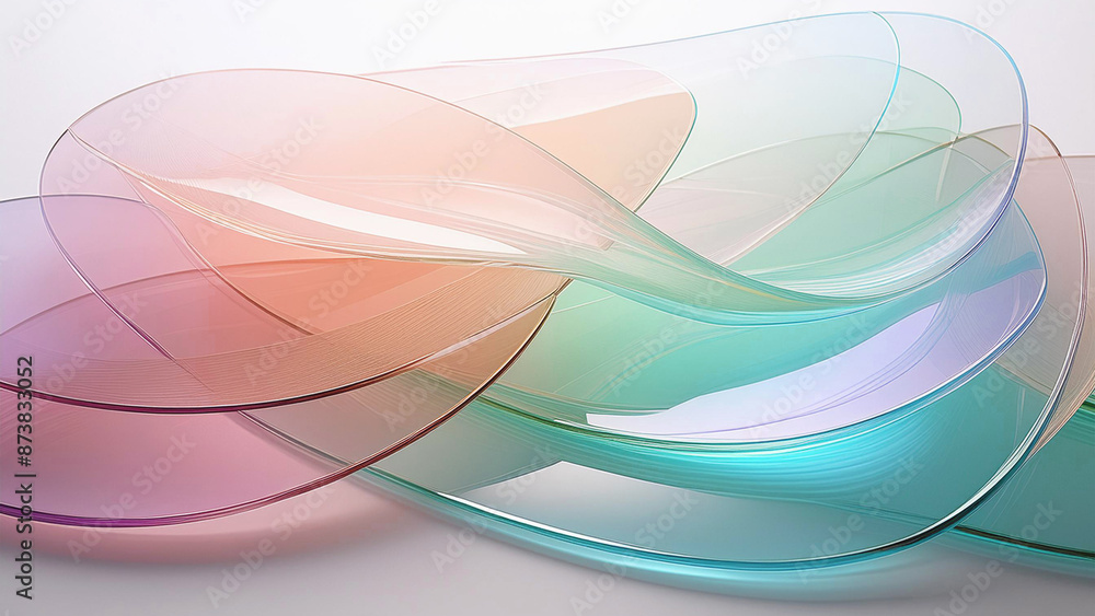 Naklejka premium パステルカラーの透明感のあるガラス、アブストラクト（生成AI、generated by AI）背景は白