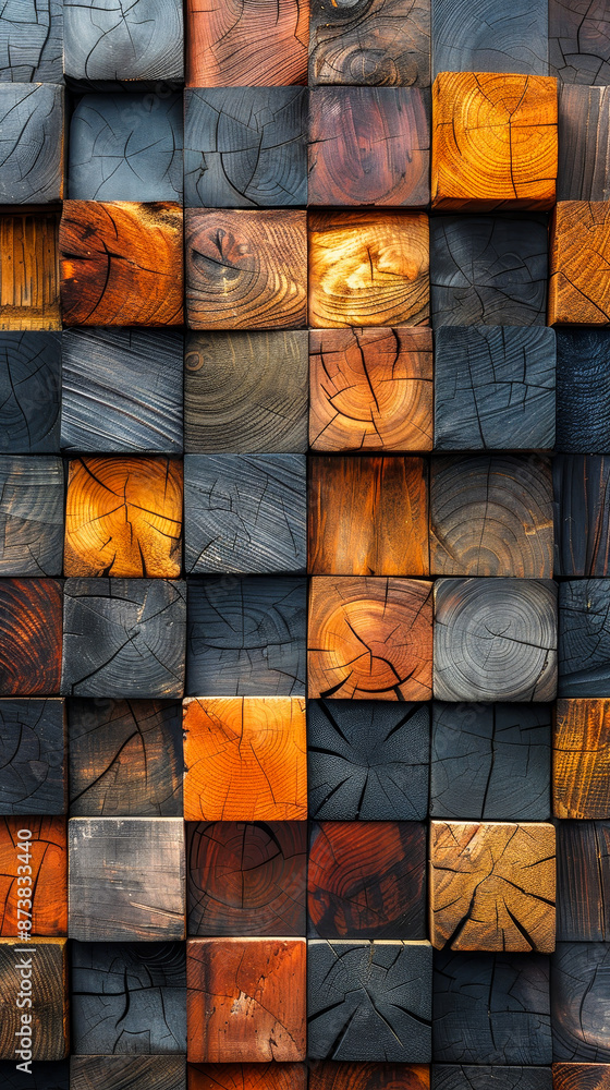 Rustic 3D Wood Block Wall Texture, Natural Timber Tiles, Square Wooden Pattern, Textured Wall Covering, Geometric Design, Interior Decoration, Warm and Cool Tones Rustic 3D Wood Block Wall Texture, Natural Timber Tiles, Square Wooden Pattern, Textured Wall Covering, Geometric Design, Interior Decoration, Warm and Cool Tones