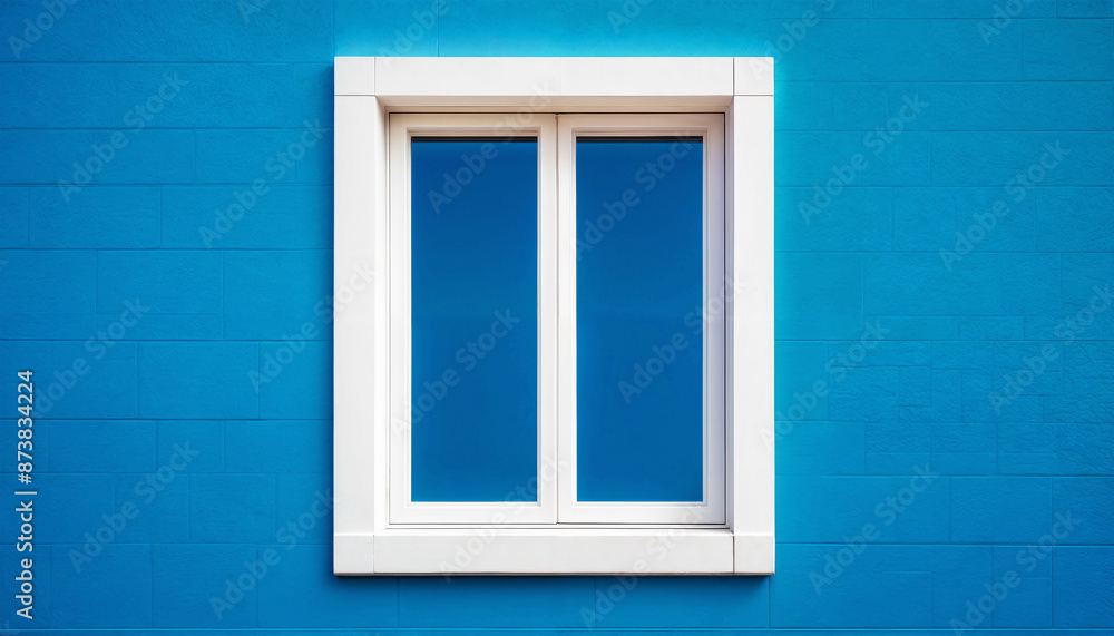 White window. White window on a dark blue wall Window on the empty facade of the building White window. White window on a dark blue wall Window on the empty facade of the building