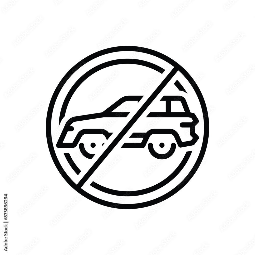 Black line icon for no car allowed Black line icon for no car allowed