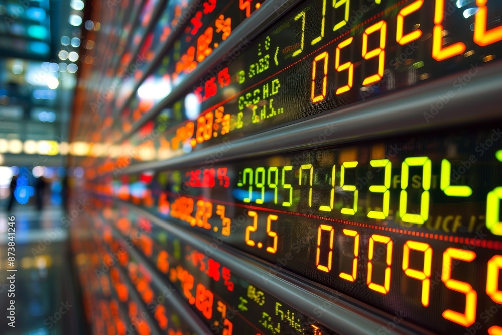 Detailed close up of a wall covered in various numbers, representing data or calculations, Analyzing stock trends and patterns to make informed investment decisions Detailed close up of a wall covered in various numbers, representing data or calculations, Analyzing stock trends and patterns to make informed investment decisions