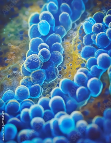 Wallpaper Mural Reference ImBlue Bacteria - Microscopic Enlargement of Blue Cells and Colony of Bacteria - Probiotics or Medicine Treatment - Health Care Medication or Ananotomy of Organisms in Biology or Scienceage Torontodigital.ca
