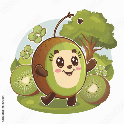 A cartoon drawing of a kiwi with a smile on its face