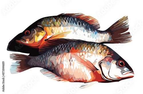 Raw tilapia fish fillet for cooking vector art painting