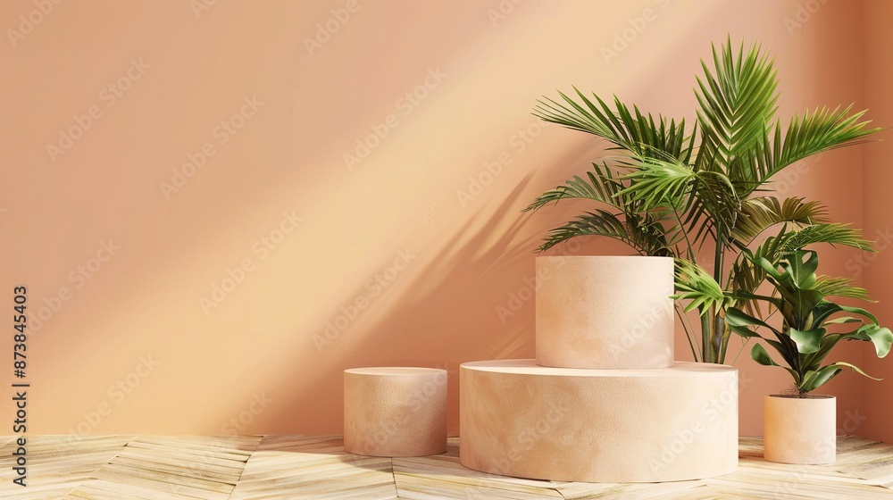 white podium with nice background and plant white podium with nice background and plant