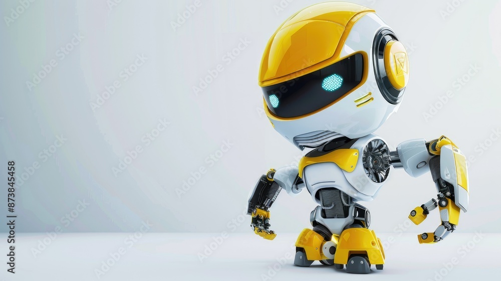 Artificial intelligence assistant robot wearing a yellow helmet. Artificial intelligence assistant robot wearing a yellow helmet.
