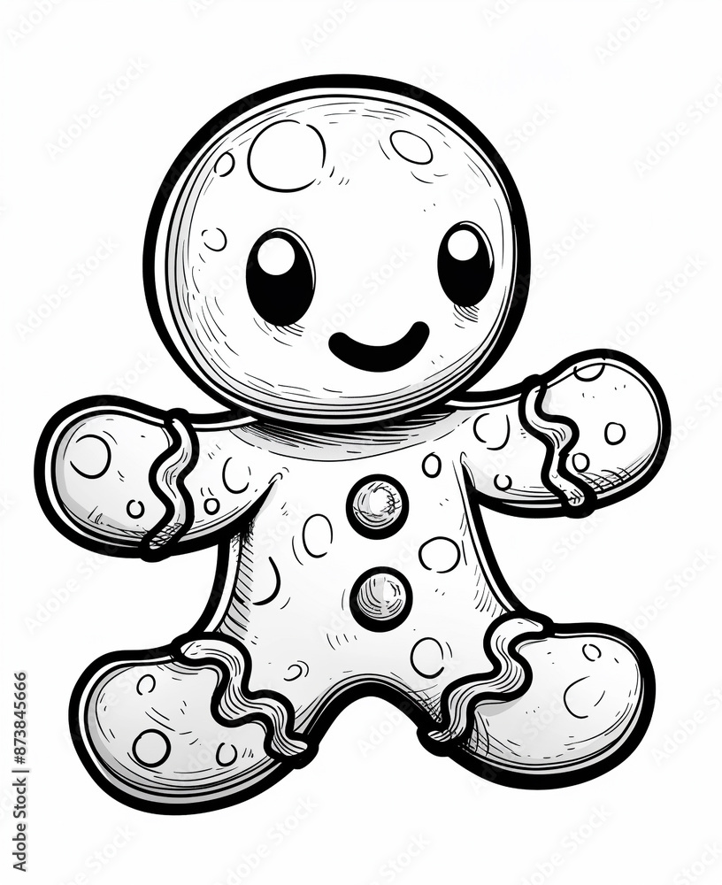 Fototapeta premium minimal line drawing of a gingerbread man, thick black lines, zero grayscale, no shading, simple, cute, blank background