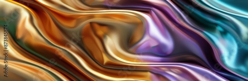 Abstract Iridescent Fabric Texture With Green, Orange, and Purple Hues
