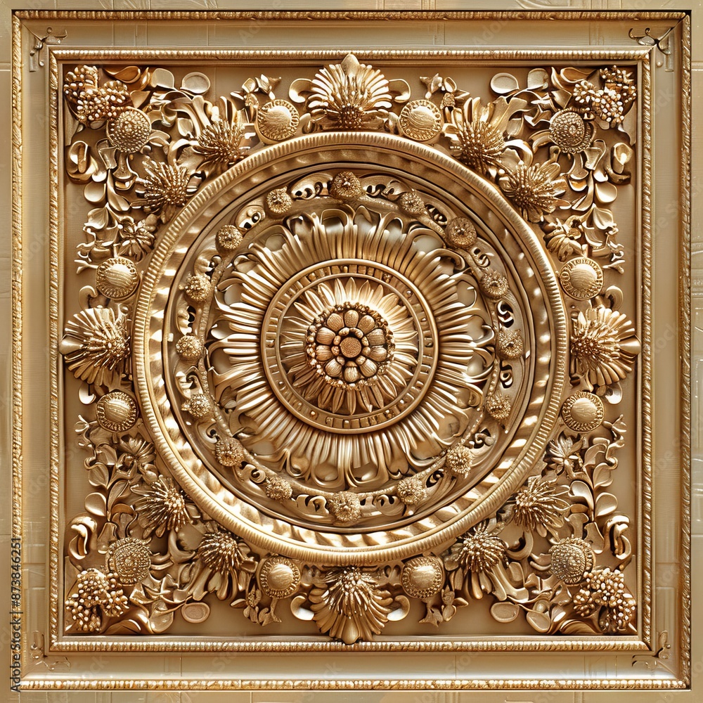 Fototapeta premium Baroque, Barocco Ornate Marble Ceiling Non-Linear Reformation Design with Intricate Accents Depicting Classic Elegance and Architectural Beauty