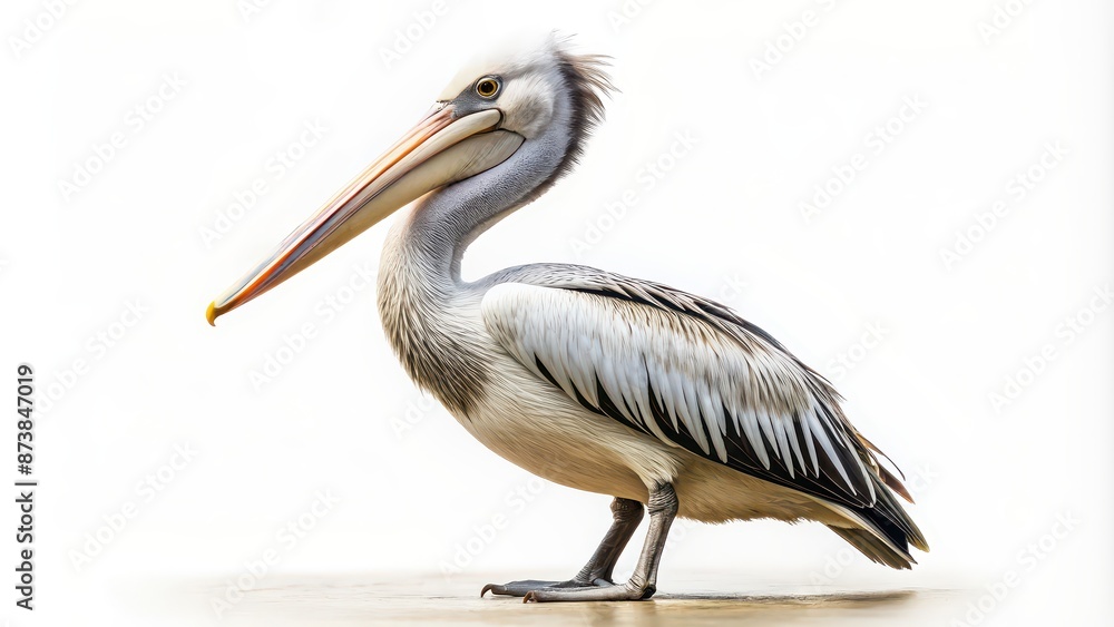 Isolated pelican standing gracefully on a white background, pelican, isolated, bird, animal, wildlife, feathers, beak, elegant, white background, nature, seabird, water bird, avian, wings Isolated pelican standing gracefully on a white background, pelican, isolated, bird, animal, wildlife, feathers, beak, elegant, white background, nature, seabird, water bird, avian, wings