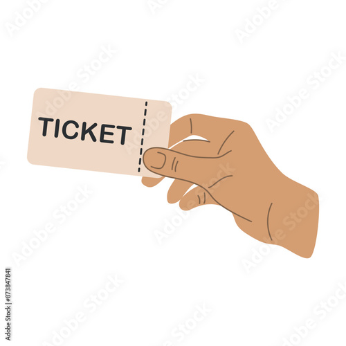 Ticket in hand, isolated illustration on white background, hold ticket in hand, provide ticket