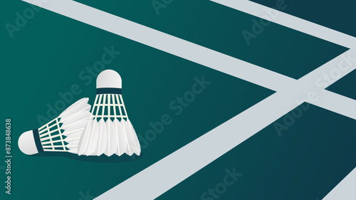 Shuttlecock On The Badminton Court. Badminton Vector Design Illustration. Badminton Court. Badminton Shuttlecock Vector Illustration