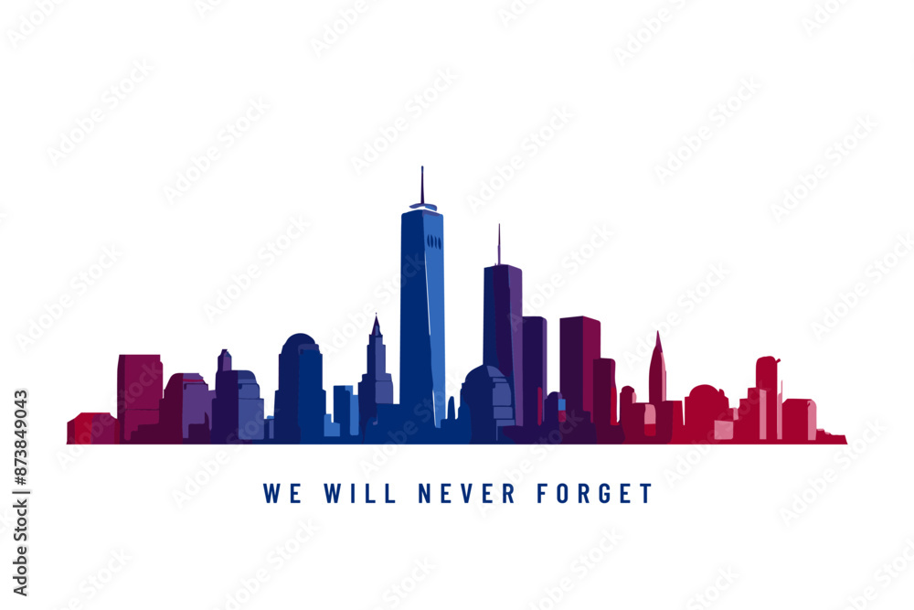NYC skyline silhouette with patriotic message remembering 9/11 NYC skyline silhouette with patriotic message remembering 9/11