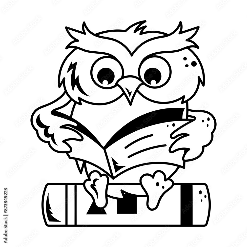 Cute owl reading book, doodle style cartoon Cute owl reading book, doodle style cartoon