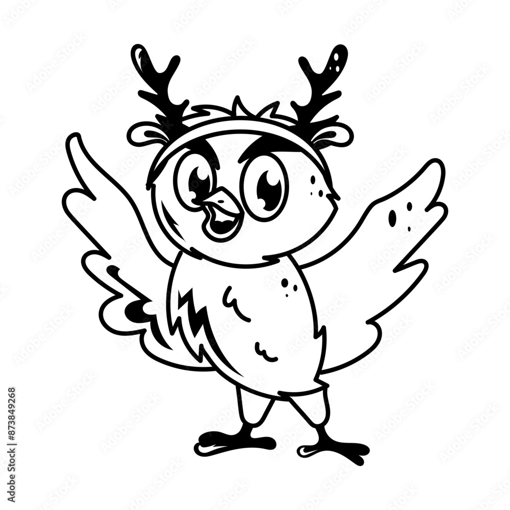 Obraz premium Hand drawn style icon of xmas owl wearing reindeer headband 