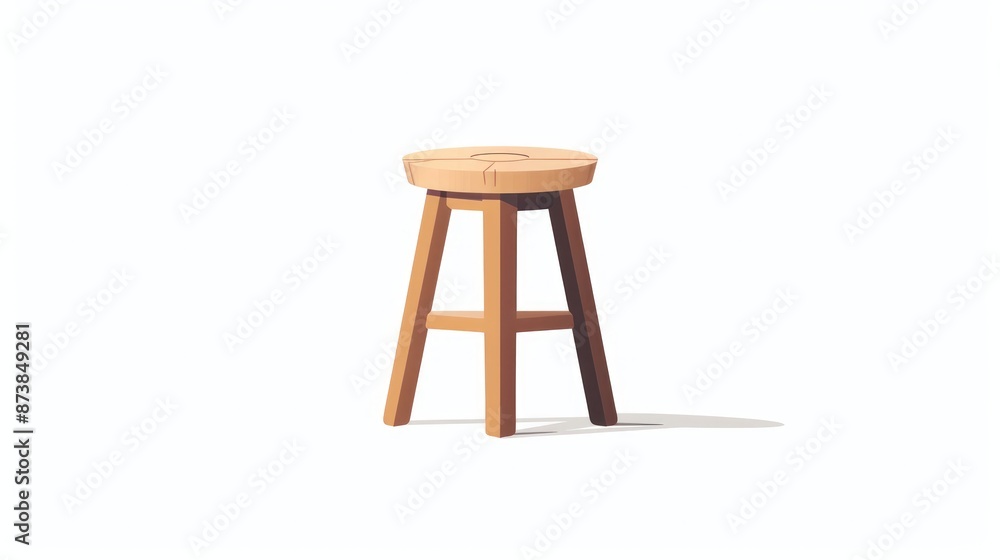 A flat design illustration of a wooden backless stool is depicted in 2d format standing out against a white background A flat design illustration of a wooden backless stool is depicted in 2d format standing out against a white background
