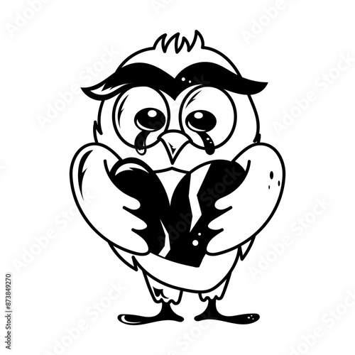 Doodle style icon showing broken heart crying owl 