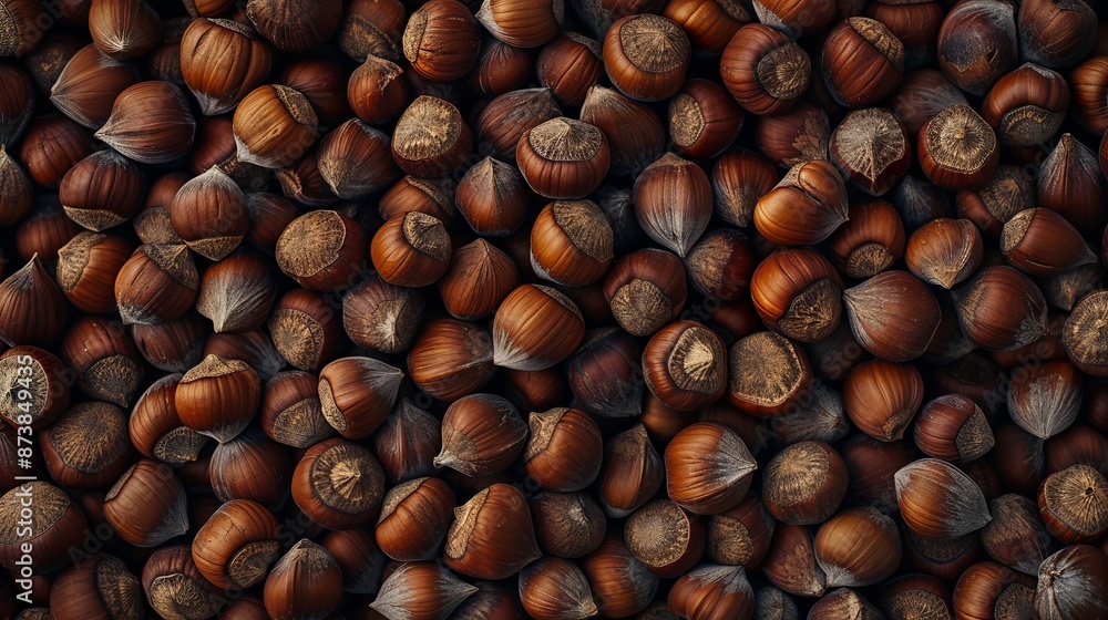 Hazelnuts, with their hard shells, sit close together. Hazelnuts, with their hard shells, sit close together.