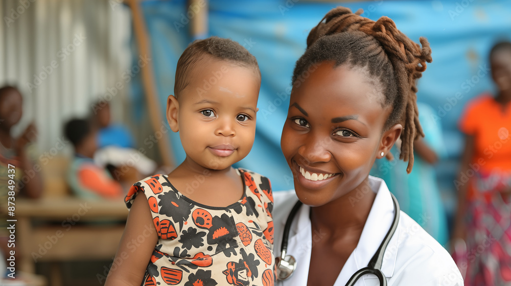 Young african american female doctor with a little girl. Young african american female doctor with a little girl.